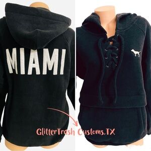 VS PINK Sherpa Blend Oversized MIAMI Logo Hoodie ~ Small, EUC